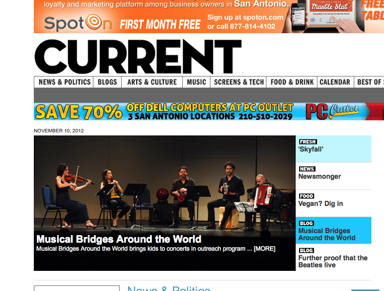 Musical Bridges on SA Current homepage