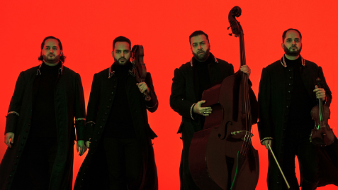 Janoska Ensemble pose with red background