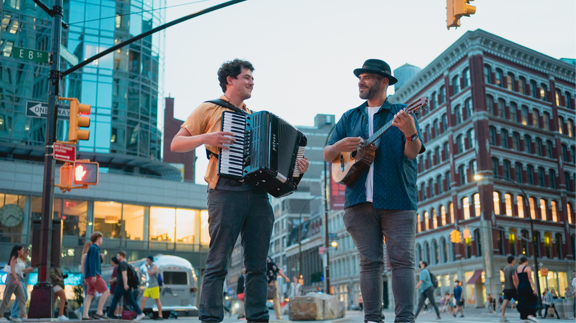 Two men performing onstage