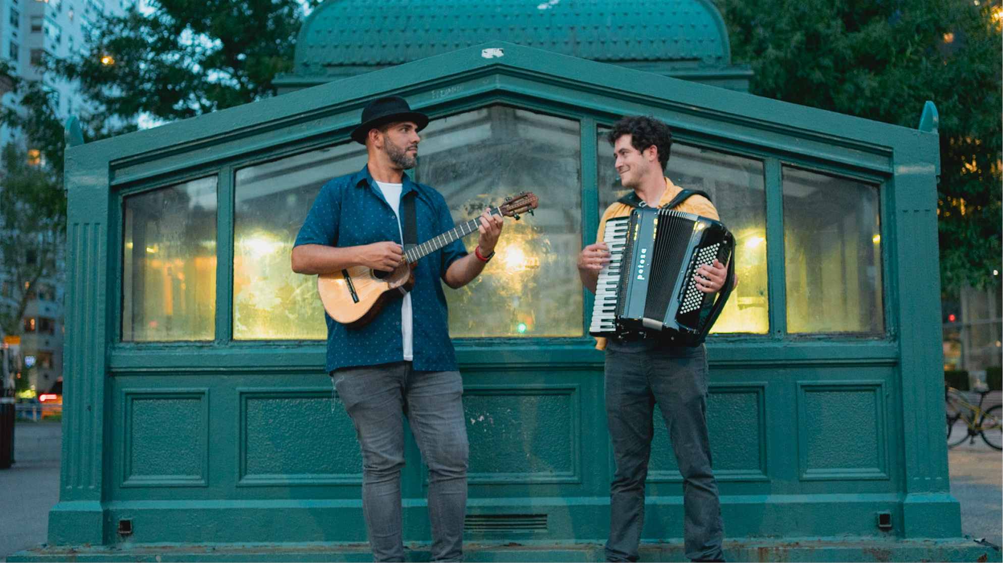 Two men performing onstage